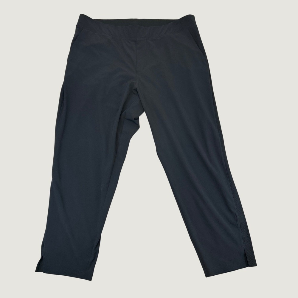 Athleta Brooklyn‎ Ankle Pant Womens 18 Black Ribbed Waist Tapered Leg Slit Hem